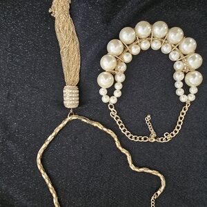 Ashley Stewart Gold and Pearl Necklace Set
